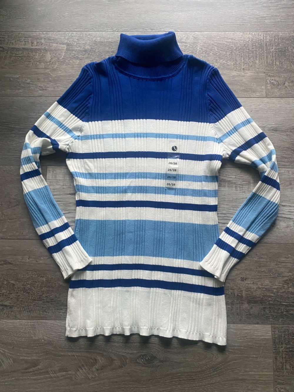 Ashley Stewart Turtleneck Sweater Womens Sz 26 Royal Blue Striped Knit Top